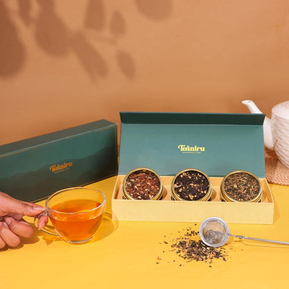 Teaniru, Grandeur Tea Collection – Pack of 200 | Loose Leaf Tea Sampler Gift | 3 Flavored Tea - Black, Herbal & Green Tea | Loose Leaf Tea Gift Set for Corporate Gifting