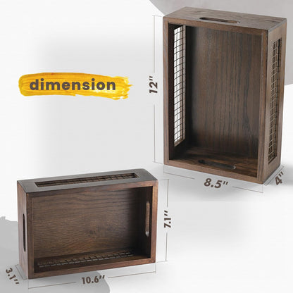Wooden Countertop Baskets Set of 2 for Kitchen, Bathroom, Pantry|Wall Mount Upgrade with Full Accessories| Rustic Nesting Boxes|Wooden Organizer Crates for Fruit, Vegetables, Produce, Bread