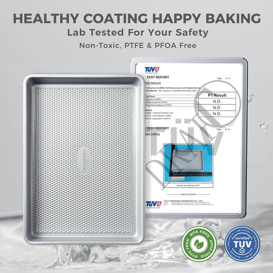 HONGBAKE Naturally Non Toxic Baking Sheet Pan Set of 3, Heavy Duty Aluminized Steel Cookie Sheets, Half/Quarter/Jelly Roll Pans with Textured Nonstick Surface, Free of PTFE & PFOA
