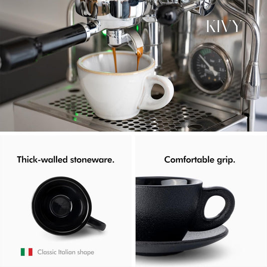 KIVY Cappuccino cups set of 4 [8oz] - Thick-walled stoneware cappuccino cup set for latte art - Latte mugs - Latte cups - Latte mug - Coffee cup black - Ceramic latte cup and saucer