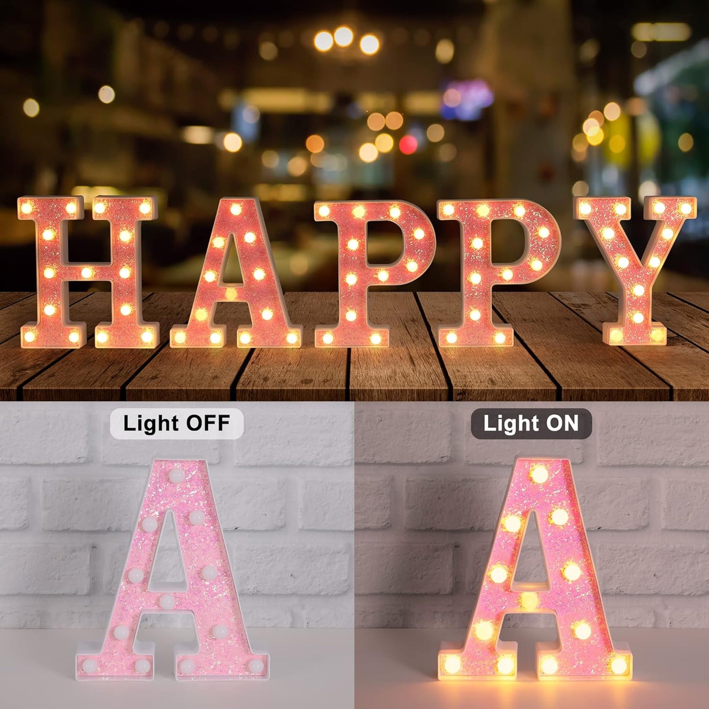 Foaky Pink Light up Letters，Pink Party Decorations,Girls Room Decor,Glitter Light Up Letters,Alphabet Letter Sign for Night Light Birthday Party Girls Gifts, Home Bar Decoration（I）