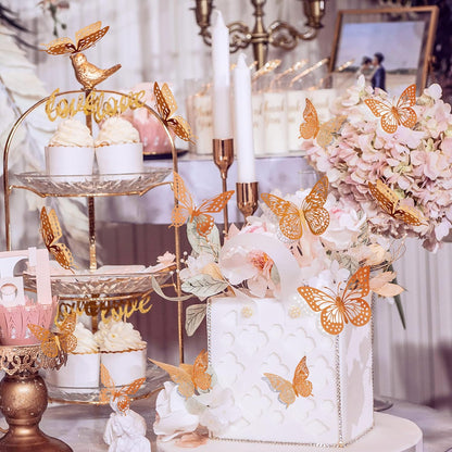 SAOROPEB 3D Butterfly Wall Decor, 48 Pcs 4 Styles 3 Sizes, Removable Metallic Wall Sticker Room Mural Decals for Kids Bedroom Nursery Classroom Party Decoration Wedding Decor DIY Gift (Rose Gold)