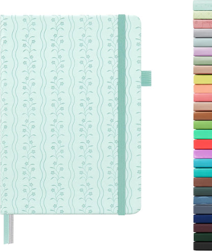 &And Per Se Dotted Journal Notebook for Women&Men with Pattern, A5 Leather Hardcover, 160 Pages 100GSM Thick Dotted Paper, 3 Sheets of Stickers Included(Light Blue)