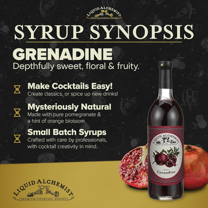 Liquid Alchemist Grenadine Syrup for Cocktails - Real Ingredients Make our Pomegranate Syrup the Perfect Shirley Temple Mix - Our Small Batch Grenadine is Non-GMO, Gluten Free & Vegan (12 oz)