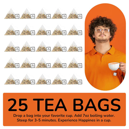 BREWIX, Sweet Orange Hibiscus Tea Bags (25 Pyramid Tea Bags) Caffeine-Free Herbal Tea | Ginger, Hibiscus, Spearmint, Rosehip, Turmeric | Supports Daily Balance & Calm | For Health & Wellbeing | Iced and Hot