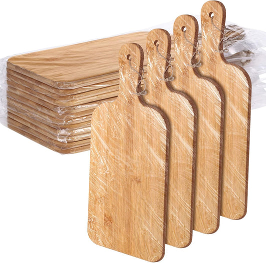 Patelai 12 Packs Wooden Cutting Board Set with Handles Large Kitchen Serving Plain Chopping Board Bulk Gifts for Mom for Vegetables Meat Pizza Cheese Fruit Bread(Bamboo,15 x 7 Inch)