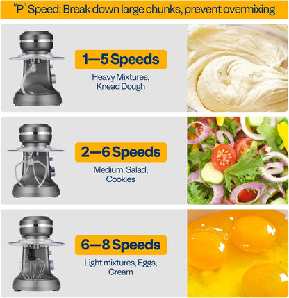 VIVOHOME 4.75 Quart Stand Mixer, 8 Speed Kitchen Electric Food Mixer, Household Stand Mixer for Baking, Cake, Bread with Beater, Dough Hook, Wire Whip and Egg Separator, Gray