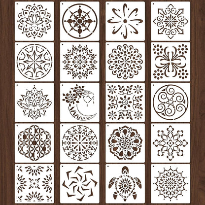 20 Pcs 4x4'' Mandala Stencils for Painting on Wood, Floor, Wall, Tile Fabric, Reusable Furniture Stencils Painting Template Mandala Template for DIY Rock Art Projects Decoration