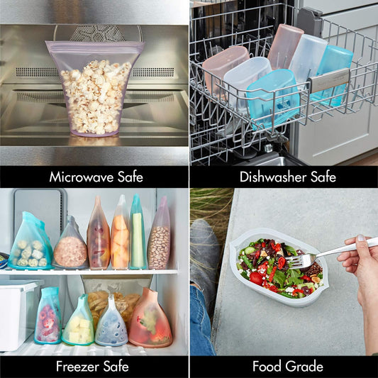 Zip Top Reusable Food Storage Bags | Short Cup [Peach] | Silicone Meal Prep Container | Microwave, Dishwasher and Freezer Safe | Made in the USA