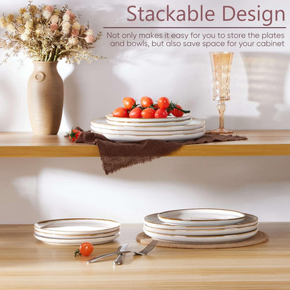 Herogo Ceramic 10.43 Inch Dinner Plates Set of 6, Stoneware Dinner Plate Set, Double Reactive Glaze Large Dinnerware Plates for Kitchen, Microwave, Oven & Dishwasher Safe, Ivory White