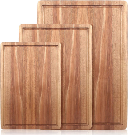 Solid Wooden Cutting Board Set of 3 Acacia Wood Charcuterie Board Set Meat Hardwood Chopping Board Butcher Blocks Non Toxic Maple Large Cutting Boards for Kitchen Decor Bread Serving Cheese Board