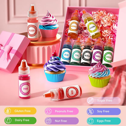 Oil Based Food Coloring for Chocolate 10 Colors Edible Food Dye for Sugar Candy Melts Oil Frosting Icing Dye for Backing Cookies Fondant Food Color for Cake Decorating - 0.25 Fl. Oz/Bottles