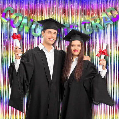 BRAVESHINE Fringe Backdrop Tinsel Foil Curtains - 2 Pack Colorful Metallic Streamers Backdrops for Doorway Decor/80's/90's/Dance/Graduates/Rainbows-Theme/Candylands/Kids Birthdays Party Decorations