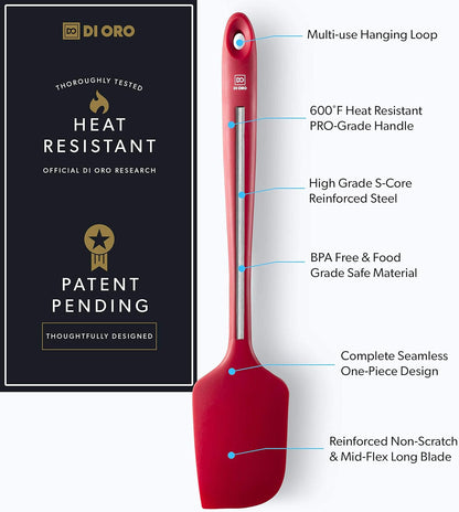 DI ORO Seamless Series Pro 14 Inch Extra Large Silicone Spatula - 600°F Heat-Resistant Rubber Spatula - Great for Baking, Cooking, and Scraping - BPA Free and LFGB Certified Food Safe Silicone (Red)
