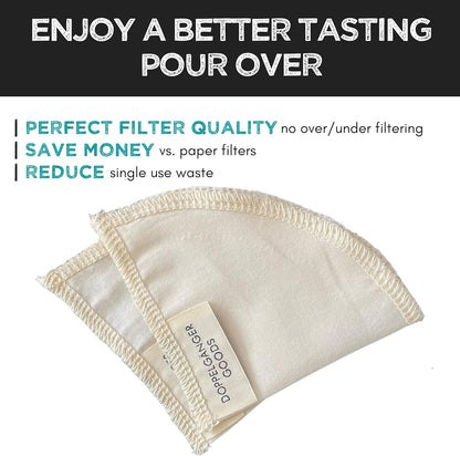 (2-Pack) Reusable Organic Cotton Pour Over Cone Filters for Hario V60, Chemex, Kalita and Origami Style Filters — Pourover Coffee Filter Maker Cup Ceramic, Glass, Plastic Dripper (Size 02, 2-4 Cups)