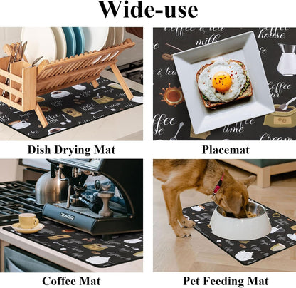 SHACOS Coffee Mat 2-Pack 12x19 Inch Absorbent Non Slip Coffee Maker Mats for Countertop Bar Accessories Dish Drying Mat Waterproof Heat Resistant, Brown