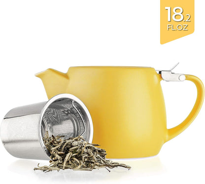 Tealyra - Pluto Porcelain Small Teapot Yellow - 18.2-ounce (1-2 cups) - Matte Finish - Stainless Steel Lid and Extra-Fine Infuser To Brew Loose Leaf Tea - 540ml