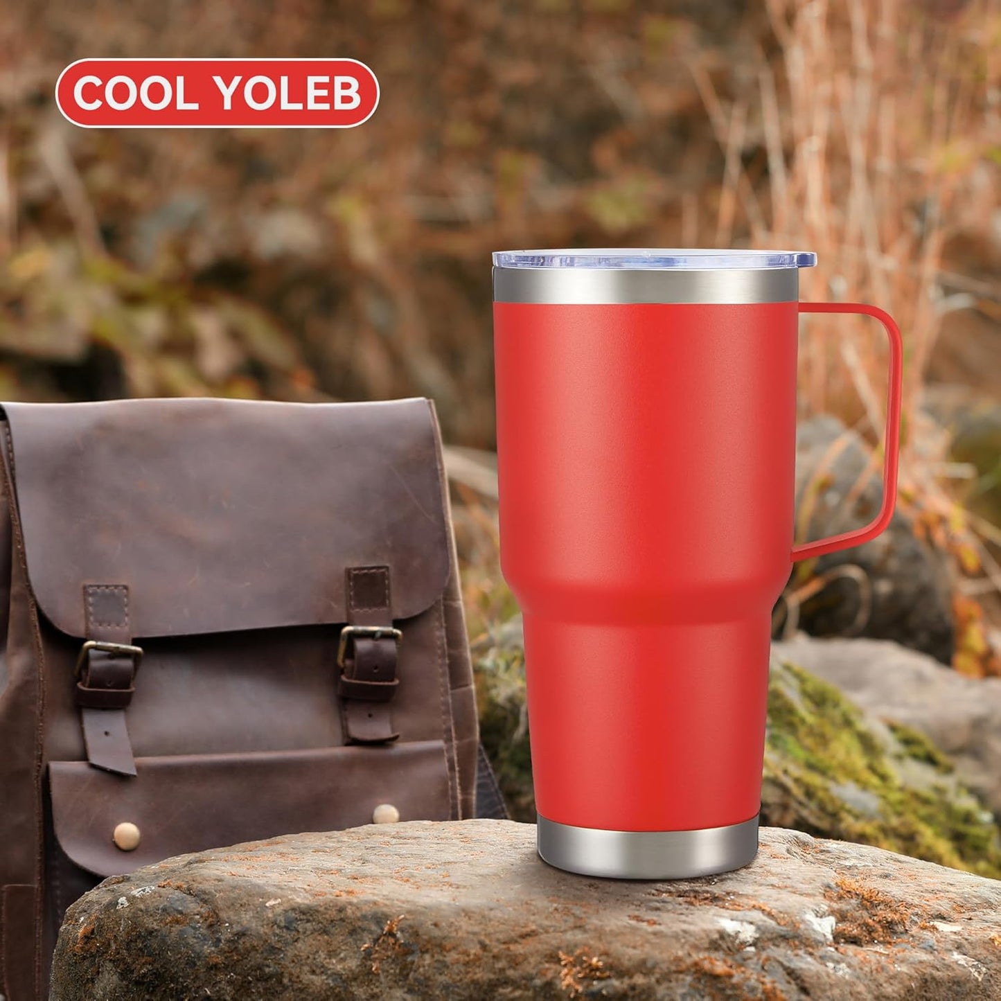 30 oz Tumbler with Handle and Lid, Stainless Steel Tumblers Double Wall Vacuum Insulated Travel Mug Leak Proof Cup Keep Drinks Cold and Hot Red, 1 Pack