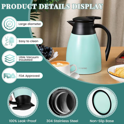 34 Oz Thermal Coffee Carafe, Stainless Steel Insulated Vacuum coffee crafts to keep coffee hot, 1 Liter Tea Water Coffee and Beverage Dispenser (Blue)