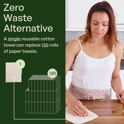 10 Pack Kitchen Paper Towels Washable - Super Absorbent Natural Paper Towels - Natural Cotton - Reusable, Paperless Kitchen Dish Cloths - 100% Organic