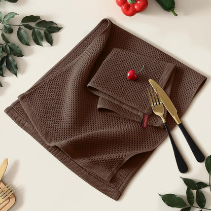 Kitinjoy 100% Cotton Waffle Weave Kitchen Towels (13 X 28 Inches, Coffee), 4-Pack Super Soft and Absorbent Dish Towel for Drying Dishes, Kitchen Hand Towels