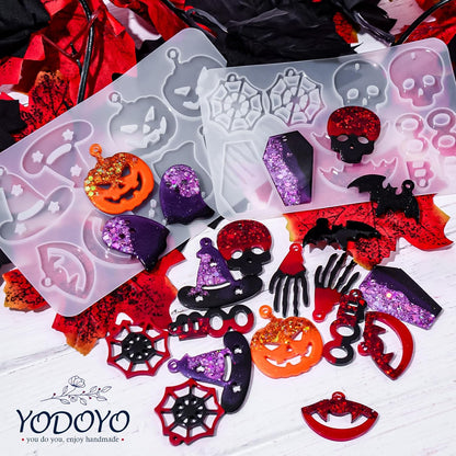 Halloween Resin Earrings Mold 3pcs Mini Skull Resin Jewelry Molds, Bat Pumpkin Coffin Silicone Mold for Earring Pendant Bracelet Keychain Making Kit DIY Epoxy Ornaments Holiday Gifts
