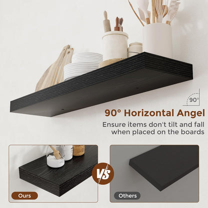 Heimlove 36 Inch Floating Shelves for Wall 8 Inch Deep Black Shelves Set of 2,Wall Mounted Rustic Wood Long Floating Shelf with Invisible Brackets for Bedroom Kitchen Living Room