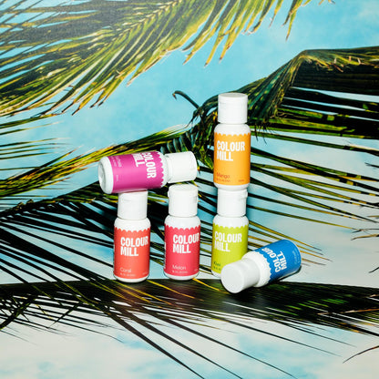 Colour Mill Oil-Based Food Coloring, Tropical Pack: 20 Milliliters Each of 6 Colors - Cobalt, Coral, Fuchsia, Kiwi, Mango and Melon