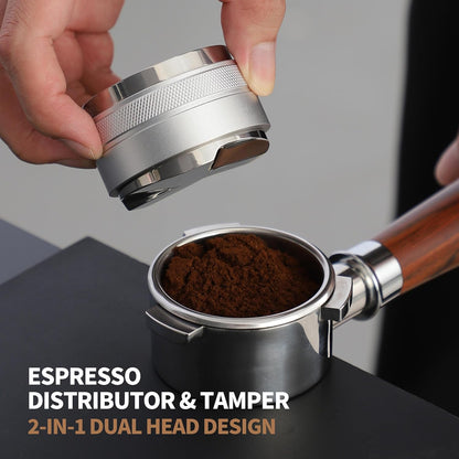 58mm Coffee Distributor and Tamper,Dual Head Coffee Leveler Fits for Gaggia E61 58mm Portafilter,Professional Espresso Hand Tamper.(Silver)