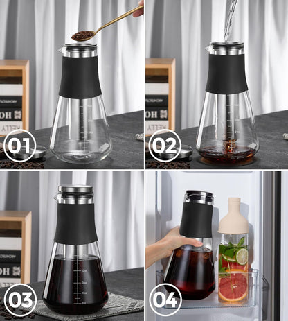 AGOGO Cold Brew Iced Coffee Makers with Metal Filters Silicone Non-slip Grip Carafe 1600ml