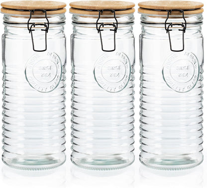 kitchentoolz Glass Storage Canister with Airtight Clasp Lids - Set of 3 Mason Jar Storage Containers for Cereal, Coffee & Rice - 56 Ounce Pantry Organizing Canister Set