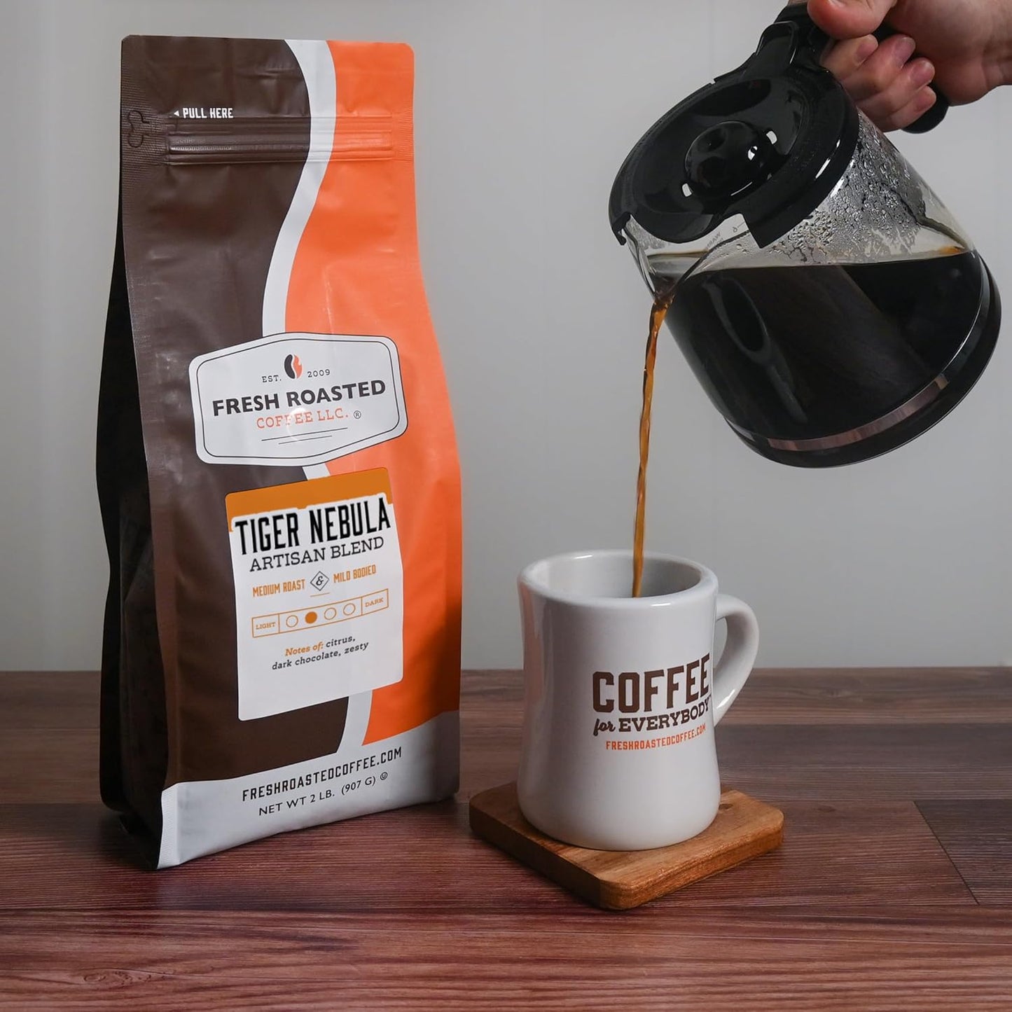 Fresh Roasted Coffee, Tiger Nebula, 2 lb (32 oz), Medium Roast, Kosher, Whole Bean