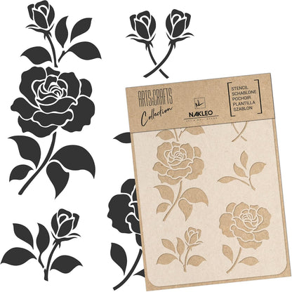 NAKLEO DIY Reusable Plastic Stencil - 21x30cm / 8.3” x 11.7” - Rose Flower Bloom - Art Craft Wall Painting Pattern Template Scrapbooking Decoupage - Fabric Furniture Wood