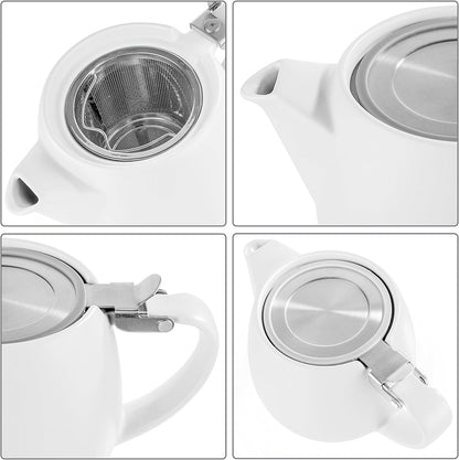 Tealyra - Pluto Porcelain Small Teapot White - 18.2-ounce (1-2 cups) - Matte Finish - Stainless Steel Lid and Extra-Fine Infuser To Brew Loose Leaf Tea - 540ml