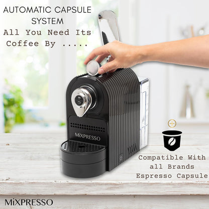 Mixpresso Black Espresso Coffee Machine – Compact 1400W Single Serve Coffee Maker Compatible with Nespresso OriginalLine Capsules, One-Touch Operation, 19-Bar Italian Pump, 27oz Water Tank
