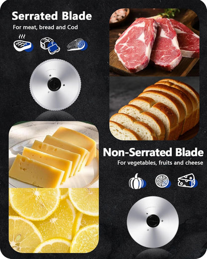Meat Slicer Machine for Home, 200W Electric Deli Food Slicer with 2 Removable 7.5" Stainless Steel Blades & Tray, Adjustable Thickness, Child Lock Protection, Easy to Clean for Meat, Bread, Cheese