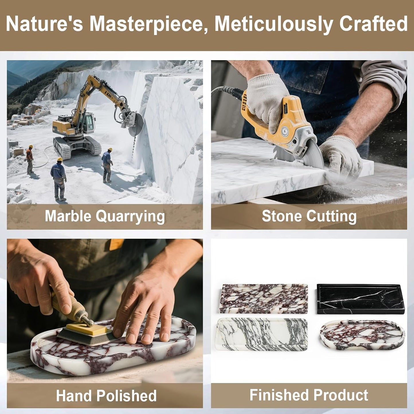 Natural Marble Vanity Tray - Moujings Genuine Marble Perfume Tray for Bathroom Decor, Stone Bathroom Vanity Organizer Tray for Kitchen Counter, Candles, Jewelry, Coffee, Makeup, Key