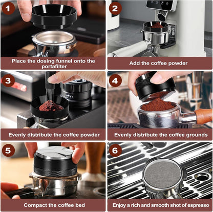Espresso Accessories Kit 51mm, Coffee Distributor and Tamper Leveler, 316 Stainless WDT Tool with Magnetic Stand, Puck Scree and Dosing Funnel Set Fits Espresso Machine Press and 51mm Portafilters