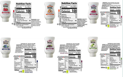 Reàl Fruit Infused Flavoring Syrup Variety - Strawberry, Raspberry, Peach, Blueberry, Black Cherry, Crisp Apple (Pack of 6, 16.9 FL OZ Bottles)