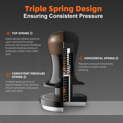 MHW-3BOMBER 49.7mm Espresso Tamper - 3 Spring Loaded Coffee Tamper with Sound Feedback - Barista Calibrated Tamper with 15lb / 30lbs Replacement Springs - Compatible for ROK Espresso Maker T7069F-OS