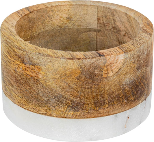 Creative Co-Op Mango Wood and Marble Bottle Holder
