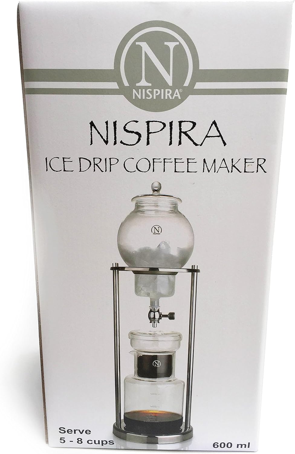 Nispira Luxury Ice Cold Brew Dripper Coffee Maker in Stainless Steel and Borosilicate Glass, 600 ml Silver