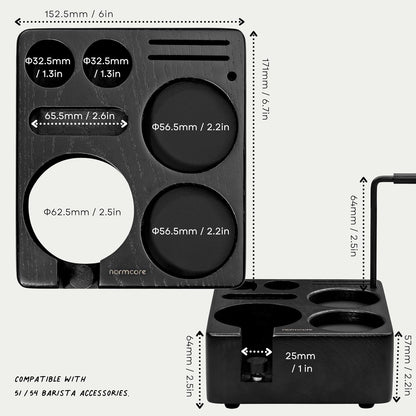 Normcore Espresso Tamping Station, Wood Coffee Tamper Station Fit 51 to 54mm Espresso Machine Accessories Coffee Tamper, Distributor, WDT, Puck Screen, Portafilter Holder Stand, Solid Black Ashwood