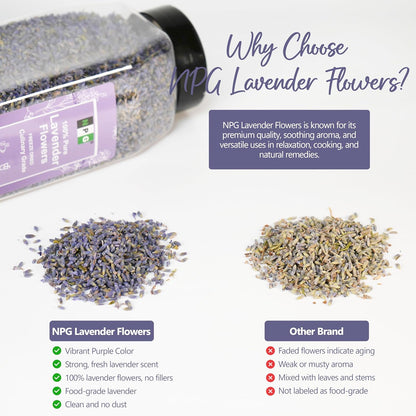 NPG Freeze Dried Lavender Flowers 4 Oz, Culinary Grade Lavender Buds for Tea, Baking, DIY Soap, Candle Making, Potpourri, Natural Fragrance Sachets, All-Natural, Non-GMO, Gluten-Free