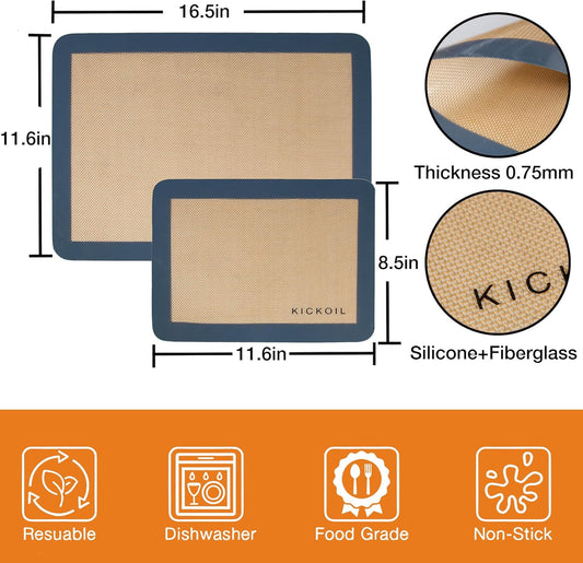 Silicone Baking Mat Large 3 Pack-2 Half Sheets+1 Small Quarter Sheet,Reusable Non Stick Food Safe Baking Supplies Oven Liners Bakeware Mats for Cookies,Macarons,Bread, Pastry, Vegetables