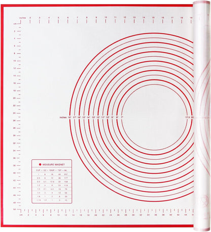 Yansumi silicone pastry non stick baking mat with measurement fondant mat with three sizes for silicone baking mat, counter mat, dough rolling mat,fondant/pie crust mat. (XXL, 32"L x 24"W,Red)