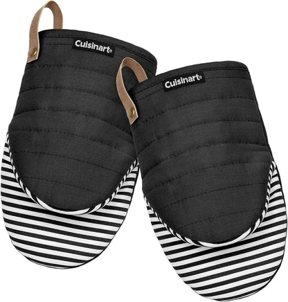 Cuisinart Mini Oven Mitts – 5.5” x 8” Heat-Resistant Kitchen Mitts for Oven with Non-Slip Printed Silicone, Cotton Filling, and Faux Leather Loop – Durable Oven Mitt Set for Cooking & Baking (Horizon)