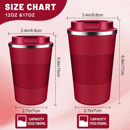 Insulated Coffee Tumblers with Flip Lid 12oz / 17oz, Stainless Steel Travel Coffee Mug Leak Proof, Vacuum Insulated Reusable Cup, Keeps Cold and Hot for Tea