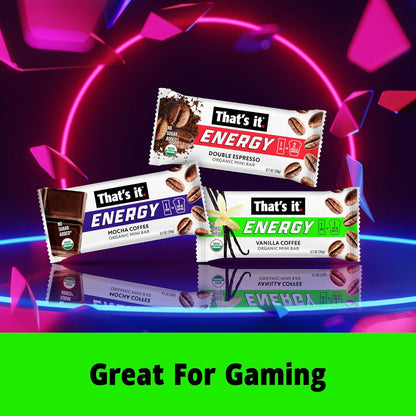 That’s it. Organic Energy Coffee Mini Bars - (6 each of Vanilla, Mocha, Double Espresso) Grab and Go, No Added Sugars, Non-GMO, Caffeine Power Snack, Kosher, Allergy Friendly (Variety - 18 Count)