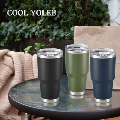 30 oz Tumbler with Lid Stainless Steel Tumblers Bulk Vacuum Insulated Cup Reusable Powder Coated Travel Mug Double Wall Leak Proof Cups Keep Cold Drinks for 12 Hours Army Green, Set of 4